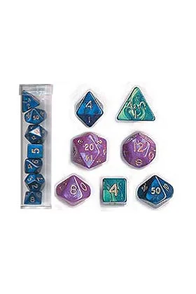 TUBO 7 MINI DADOS DE ROL (4,6,8,10,12,20,DEC.)