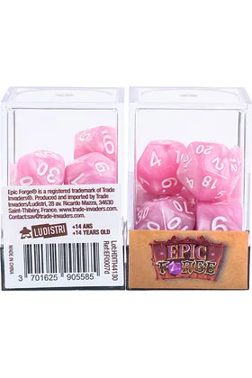 Juego de 7 Dados Multiformato en Caja Rosa Perlado
