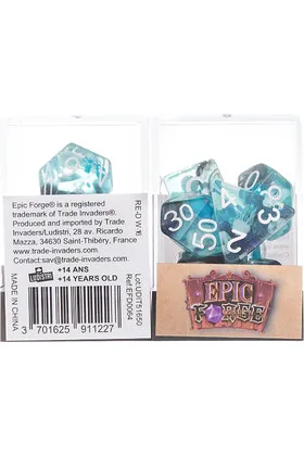 JUEGO DE 7 DADOS DE RESINA GAMA INSERT EN CAJA MEDUSA FOSFORESCENTE