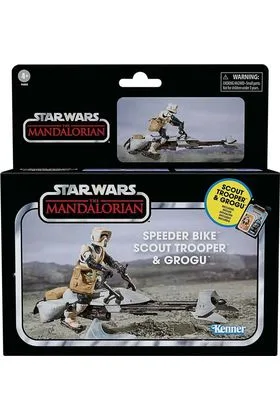SPEEDER BIKE SCOUT TROOPER & GROGU SET 2 FIG. 9,5 CM STAR WARS THE MANDALORIAN THE VINTAGE