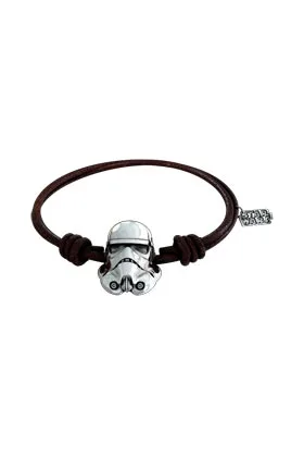 STORMTROOPER CABEZA BA„O PLATA PULSERA CORDON CUERO MARRON