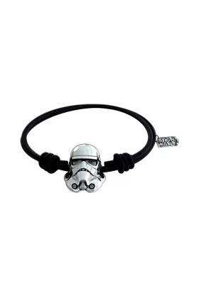 STORMTROOPER CABEZA BA„O PLATA PULSERA CORDON CAUCHO NEGRO