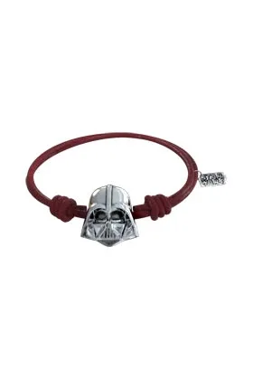 DARTH VADER CABEZA BA„O PLATA PULSERA CORDON CUERO ROJO