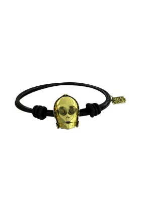 C-3PO CABEZA BA„O ORO PULSERA CORDON CAUCHO NEGRO