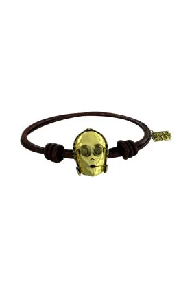 C-3PO CABEZA BA„O ORO PULSERA CORDON CUERO MARRON