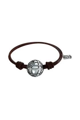 DEATH STAR BA„O PLATA PULSERA CORDON CUERO MARRON