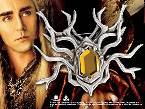 THRANDUIL BROCHE DE CRISTAL EN PLATA DE LEY Y CAJA DE MADERA, EL HOBBIT