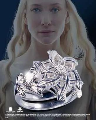 ANILLO NENYA DE GALANDRIEL EN PLATA DE LEY Y CRISTAL TALLADO , EL HOBBIT