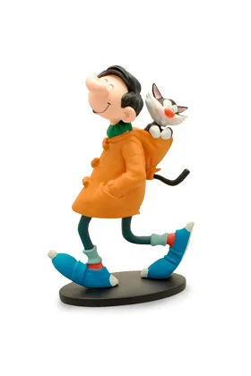 GASTON CON ABRIGO Y GATO ESTATUA 25 CM RESINA GASTON EL GAFE