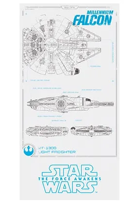 Halcon Milenario Planos Poster de Vidrio Star Wars EP7 30x60 CM
