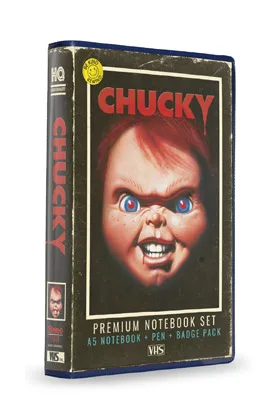 CHUCKY SET PAPELERIA VHS (LIBRETA, CHAPAS Y BOLIGRAFO) CHUCKY